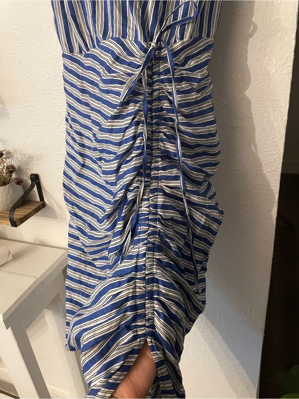 Veronica Beard Teagan Striped Wrap Midi Dress Blue White Size 2 - Picture 8 of 11